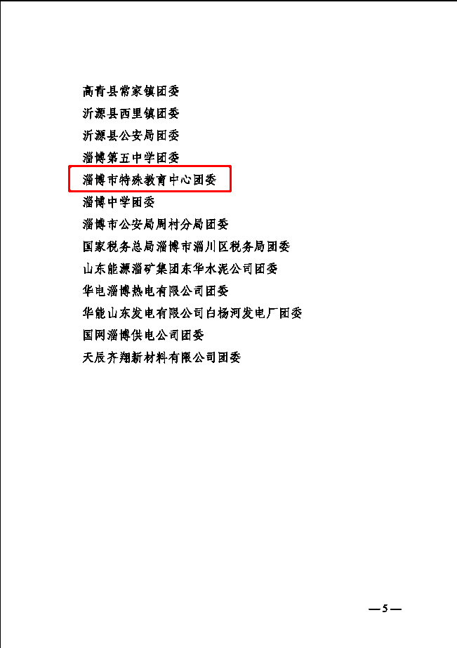 淄博市特殊教育中心團(tuán)委榮獲淄博市“百佳青春團(tuán)隊(duì)”（團(tuán)委）稱(chēng)號(hào)